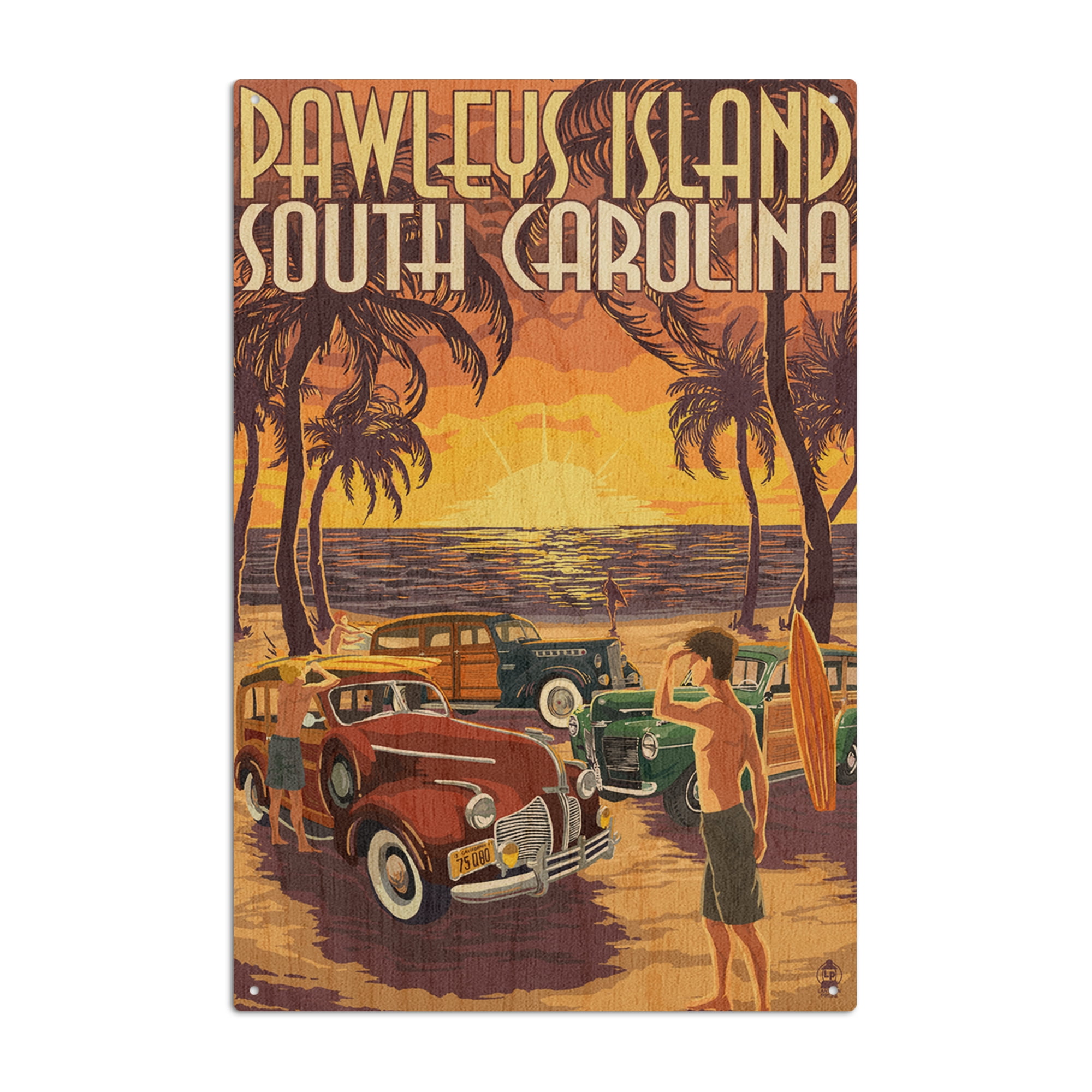 Pawleys Island, South Carolina, Woodies on Beach Birch Wood Wall Sign