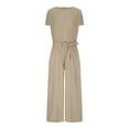 thumbnail image 5 of SDNall Jumpsuits for Short Sleeve Pocket Solid Color Loose Straight Pants Fashion Romper Pants with Pocket Rompers for Women (Khaki, Sizes S-XXXXL), 5 of 9