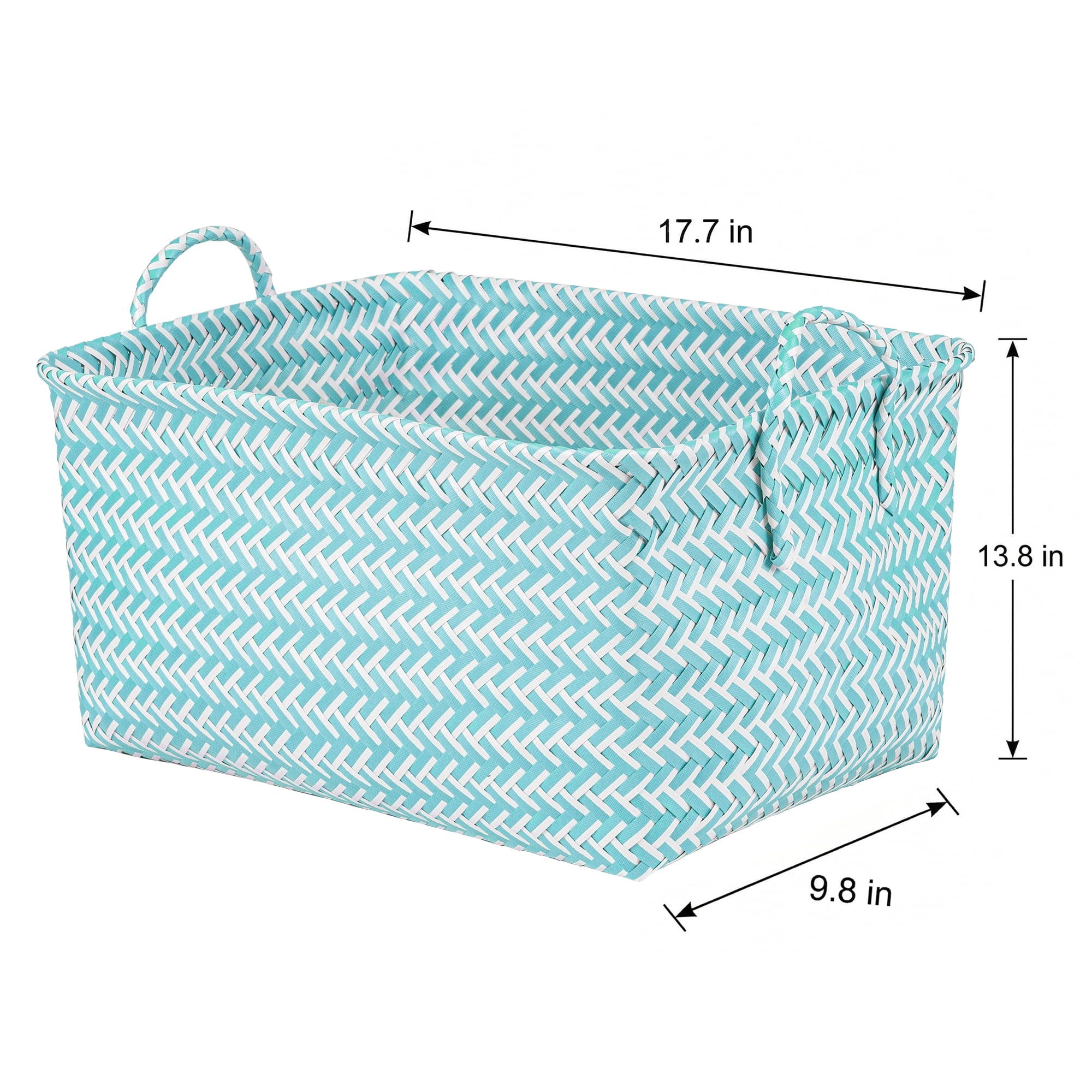 Unique Bargains Wicker Shelf Closet Storage Bin for Blankets Blue 17.7" x 13.8" x 9.8"