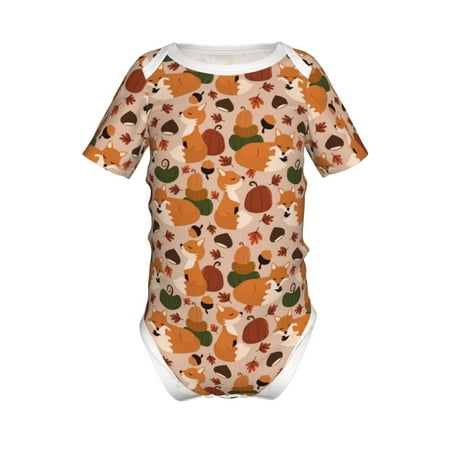 

Adobk Autumn Fox Pumpkin Lazy Print Baby Climbing Clothes Jumpsuit Rompers Classic Rompers Child Short sleeve Bodysuits-12 Months