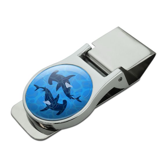 Hammerhead Sharks Swimming in the Ocean Satin Chrome Plated Metal Money Clip