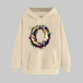 thumbnail image 2 of VBTAPA Womens Mardi Gras Hoodie Novelty 3D Graphic Printed Hooded Sweatshirt Carnival Themed Print Drawstring Long Sleeve Pullover Tops Parade Party Sweatshirt Beige L, 2 of 6