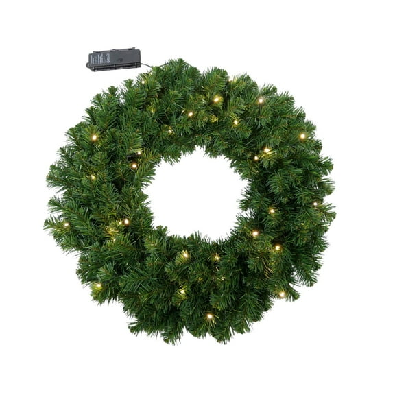 Pack of 4 Pre-Lit 20'' Northern Spruce Christmas Pine Wreath with 50 LED Battery Timer Lights – Christmas Front Door, Wall & Holiday Décor