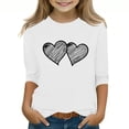 thumbnail image 2 of White Girls Casual Shirt - Double Heart Print 3/4 Sleeve Crewneck Cold Shoulder Relaxed Fit Polyester Spandex Top for Girls Ages 4-12,Size 5-6T, 2 of 5