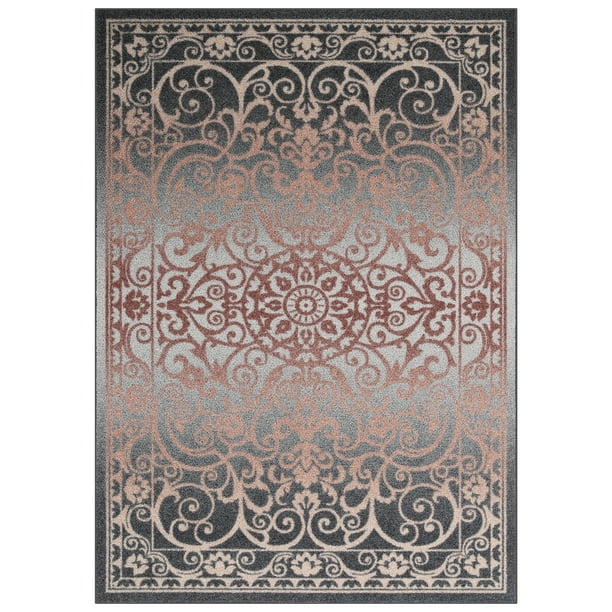 Mainstays India Medallion Textured Gray Coral Area Rug, 5'x7'