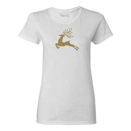 Reindeer Gold Glitter Christmas Shirt Womens T-Shirt