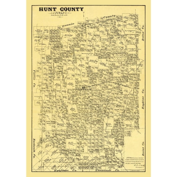 Historic County Map - Hunt County Texas - Walsh 1879 - 23 x 32.65 - Vintage Wall Art