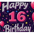 thumbnail image 3 of Happy 16th Birthday Themed Background Backdrop Banner Party Supplies with Balloons Cake and Stars Ideal for Birthday Parties Photography Props and Decorations, 3 of 7