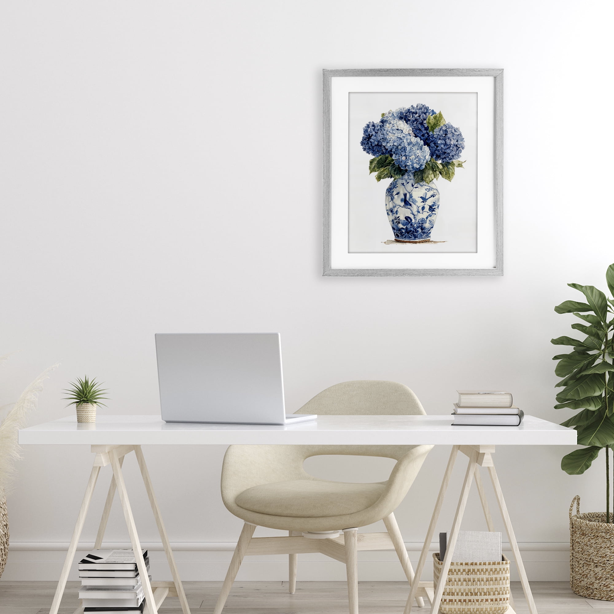 Stupell Industries Blue Hydrangeas in Porcelain Gray Framed Print Under Glass, design by Imagine It Images