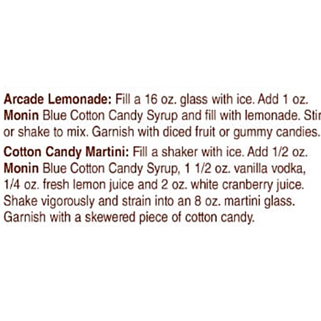 Monin Blue Cotton Candy Syrup 1 ltr plastic bottle
