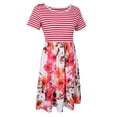 thumbnail image 1 of Tachiuwa Robe T-Shirt à Manches Courtes Imprimé Floral Rayé Col Rond Taille Haute pour Femmes - 4, m m, 1 of 9