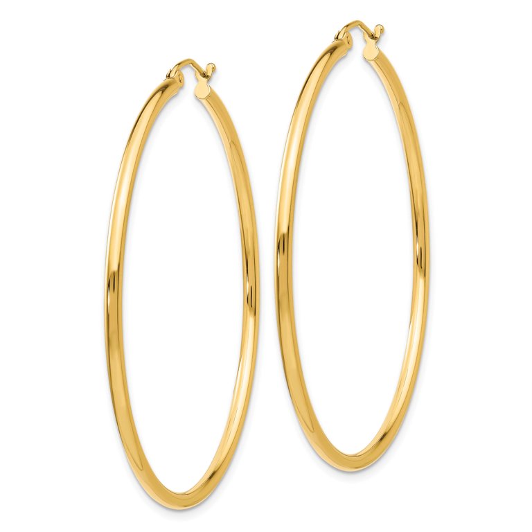 14K Yellow Gold Flat & Wide Hoop Earrings (5mm Wide), Two Sizes 40mm