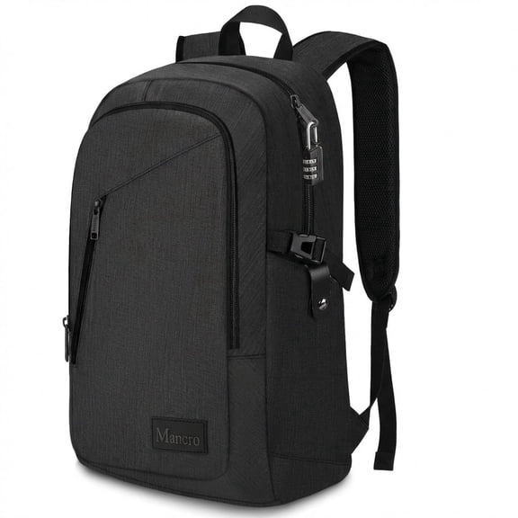 Mancro 15.6in Laptop Backpack, Slim Business Computer Bag with Anti-Theft Lock for Men Women, Black