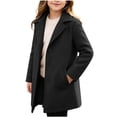 thumbnail image 2 of VEKDONE Girls Wool Blend Peacoat Single Breasted Lapel Mid Long Trench Coat with Pockets Kids Casual Warm Winter Overcoat Black,10-11Years, 2 of 9
