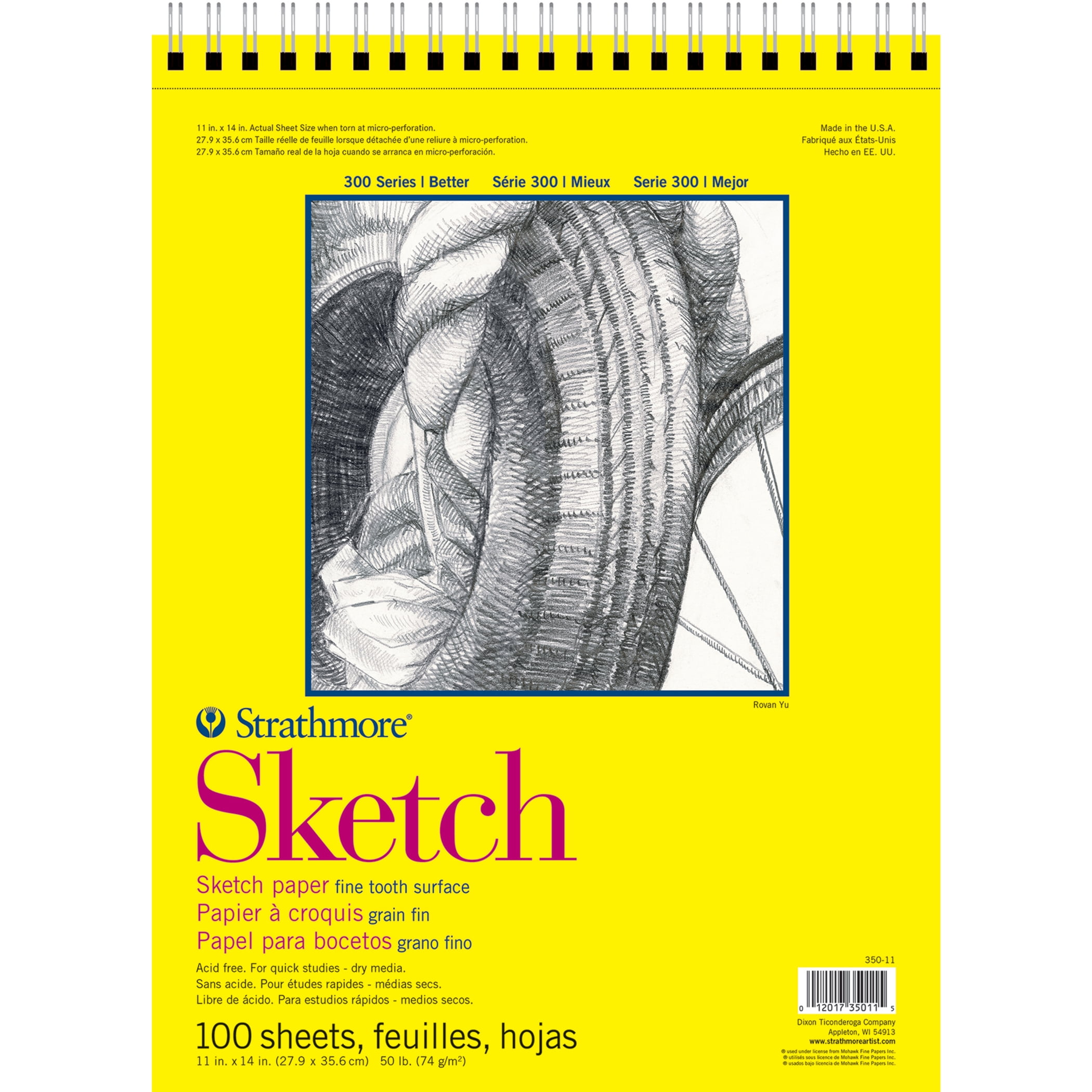 Strathmore 300 Series Sketch Pad, Side Wire Binding, 100 Sheets, 11x14 inch, Pack of 3