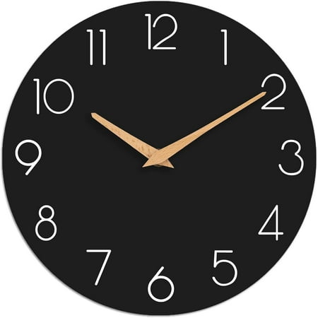 Wall Clock, 16 Inch Wooden Battery Operated Wall Clocks Silent Non-Ticking, Decorative Black Clock for Living Room, Bedroom, Kitchen, Home, Office, School, Hotel