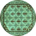 thumbnail image 1 of Ahgly Company Machine Washable Indoor Round Abstract Turquoise Blue Modern Area Rugs, 7' Round, 1 of 4