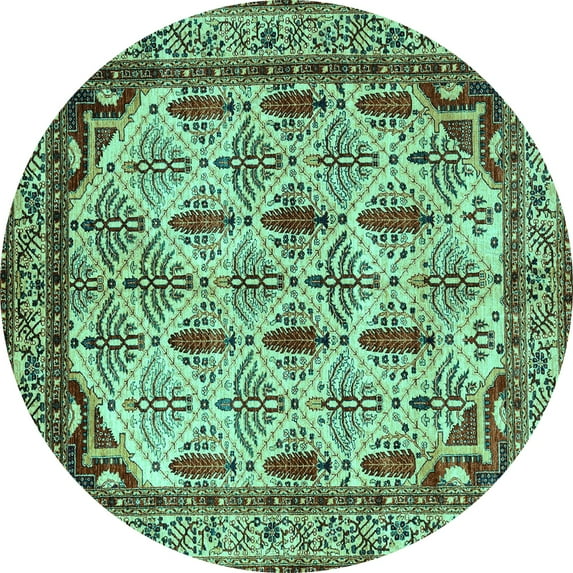 Ahgly Company Machine Washable Indoor Round Abstract Turquoise Blue Modern Area Rugs, 7' Round