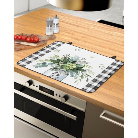 

Eucalyptus Leaves Stove Top Covers for Electric Stove Heat Insulation Fireproof Glass Cooktop Cover Counter Top Glass Stove Cover for Prevent Scratches 36 x21 Black and White Plaid Green Botanical