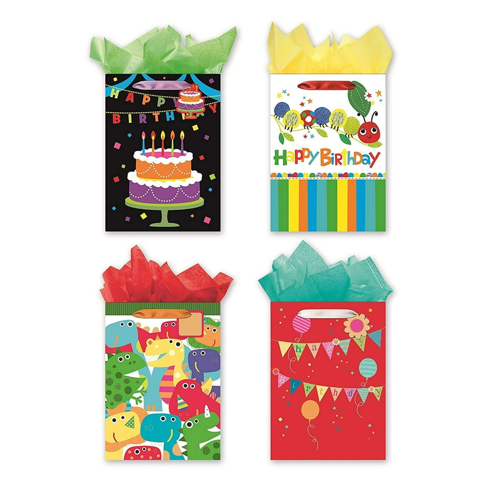 4 Jumbo Party Gift Bags, Birthday Gift Bags Set of 4 Happy Birthday