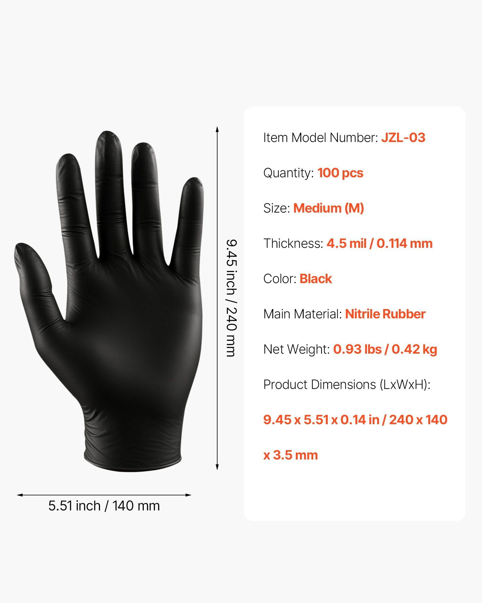 Thick Black Nitrile Gloves – 4.5 Mil, 100 Gloves per Box, Powder & Latex-Free, Size M – Heavy-Duty Protection