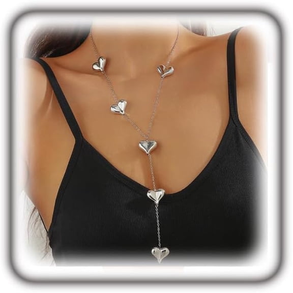 Long Gold Plated Heart Pendant Necklace for Women Dainty Heart Tassels Y Necklaces Adjustable Love Choker Necklace Wedding Jewelry Accessories