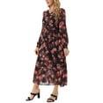 thumbnail image 4 of INSPIRE CHIC Women's Chiffon Dresses Long Sleeves Semi Sheer Ruffle Tiered Boho Floral Dress with Pocket S Black Red Floral, 4 of 6