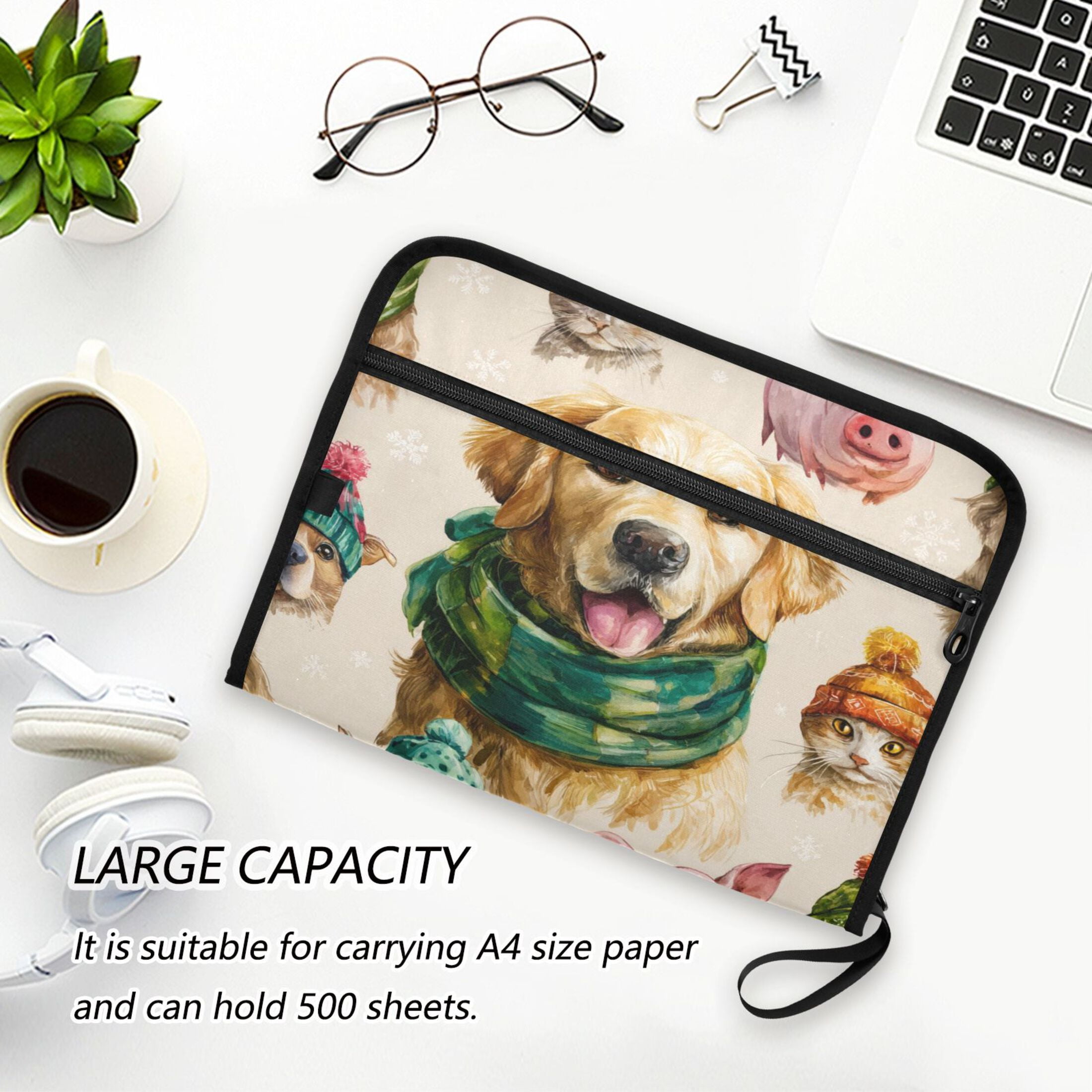 Accordion File Organizer with Zip Closure 13 Pockets Expanding File Folder Letter A4 Paper Document Organizer for Home Office Watercolor Animals Pattern