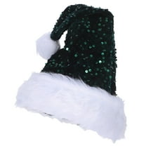 SEWCHICS Dark Green Sequin Santa Hat Plush Holiday Party Headwear for Festive Events