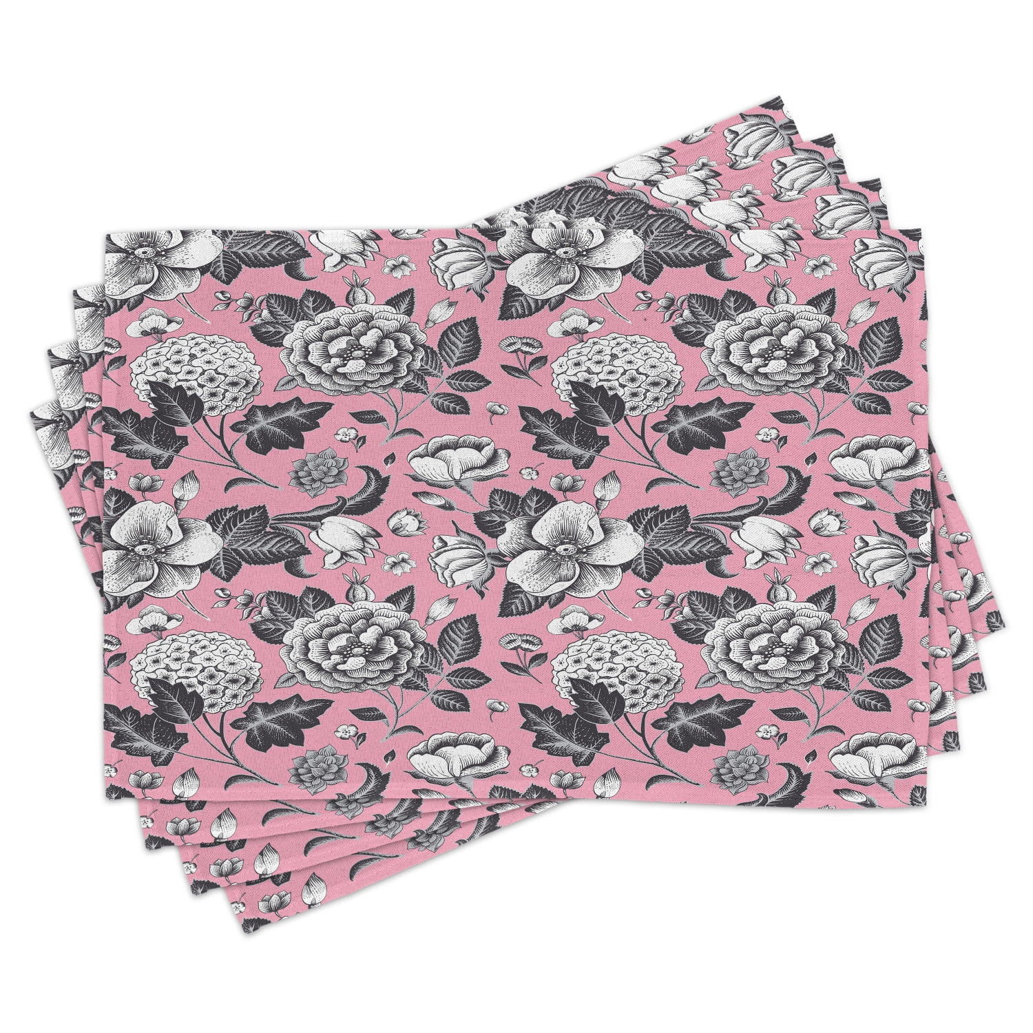 Ambesonne Floral Place Mats Set of 4, Vintage Garden Flowers, Standard ...