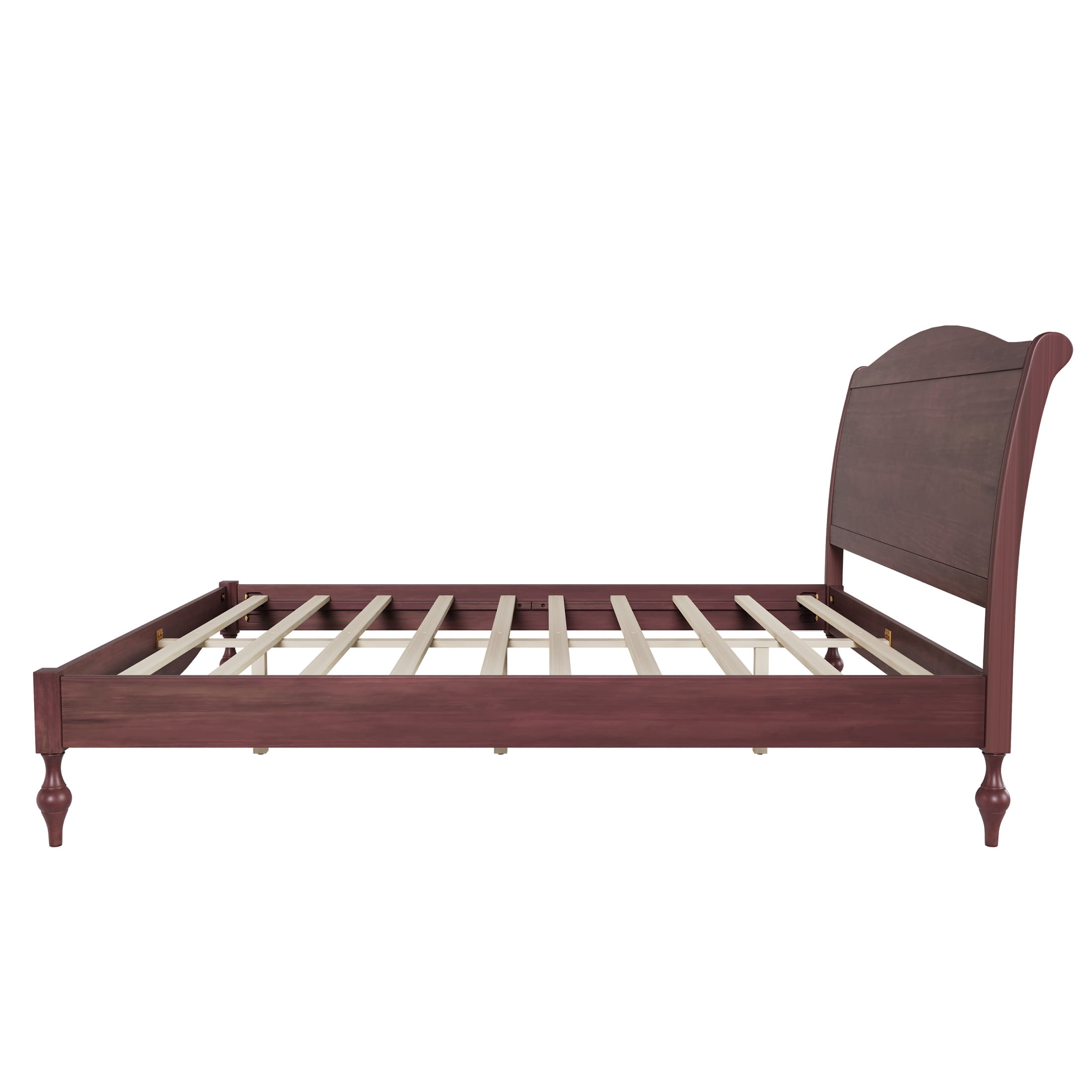 Noble House Carola Queen Wooden Platform Bed Frame, Traditional Arched Headboard Vintage Design, Dark Walnut