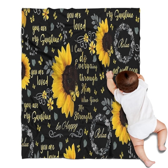 Black Sunflower Word Pattern Blanket,Comfortable Soft Flannel Throw Blanket,All Season,Warm Lightweight Blankets for Sofa Bed Couch Living Room Chair,30"x40"