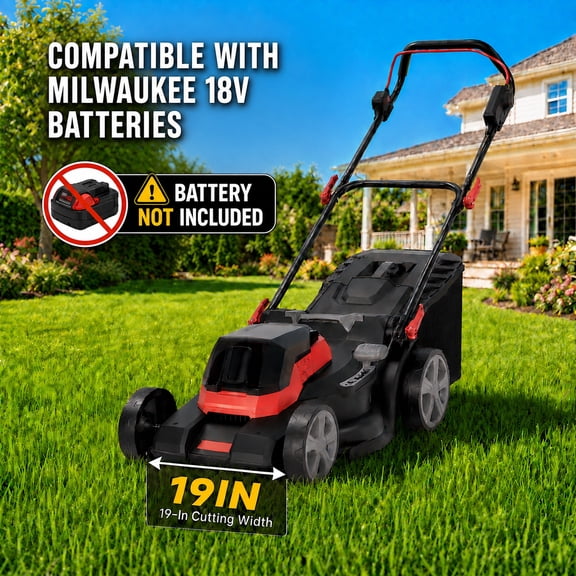 19-inch 40V Brushless Cordless Lawn Mower, 59L Grass Bag, 6 Cutting Heights, 2-in-1 Mulching & Bagging, 3-Position Adjustable Handle, Compatible with 2 MILWAUKEE 18V Batteries, Batteries Not Included