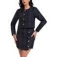 thumbnail image 1 of Conjunto de falda de 2 piezas para mujer INSPIRE CHIC, blazer de tweed a cuadros, chaqueta de manga larga con botones, conjuntos de falda mini M azul oscuro, 1 of 7