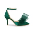 thumbnail image 3 of BLISSFUL STEP Women's Shoes Bow Tie Ankle Strap Stiletto Heel Pointy Toe Sandals Green 6, 3 of 7