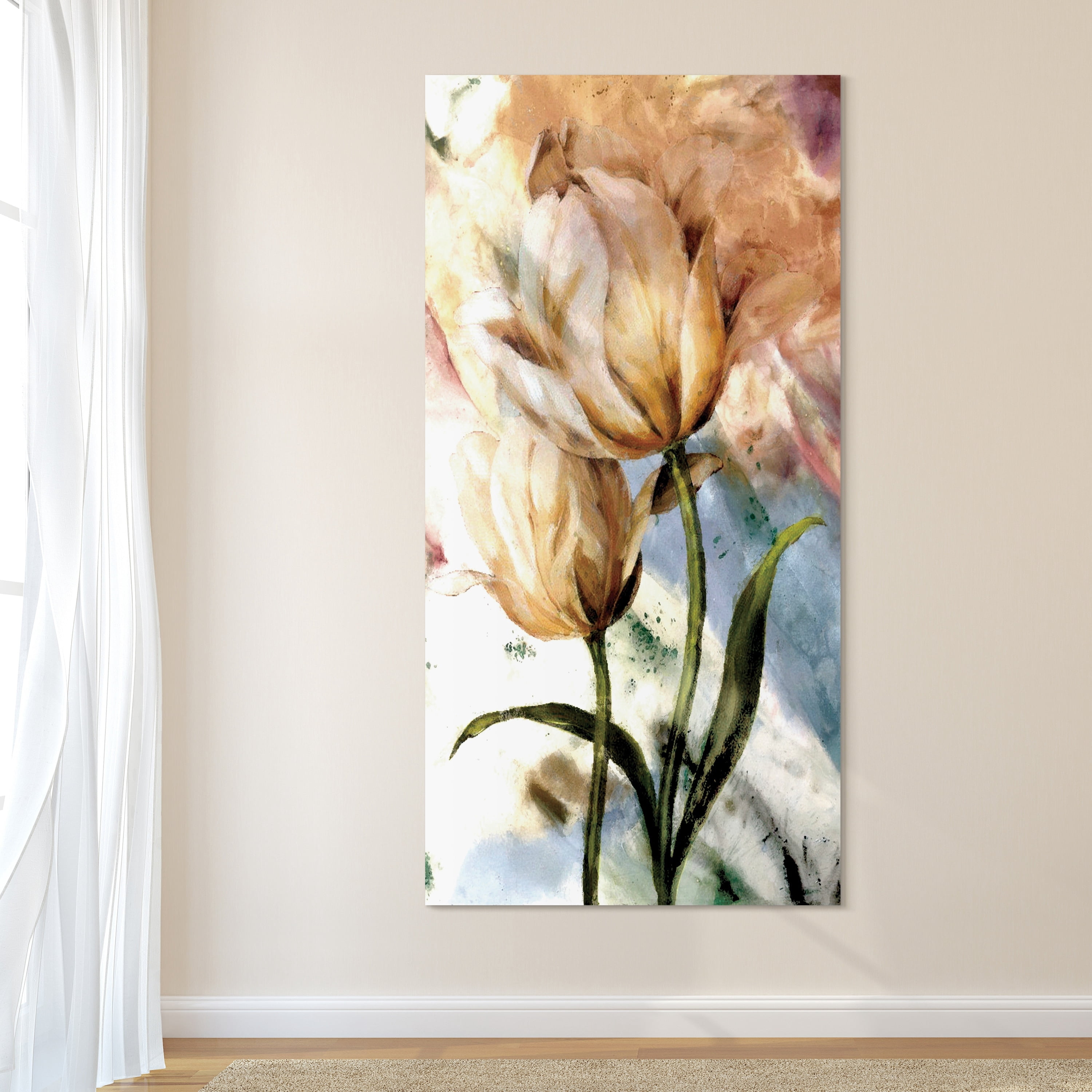 "Pastel Fleur I" Frameless Free Floating Reverse Printed Tempered Glass Wall Art