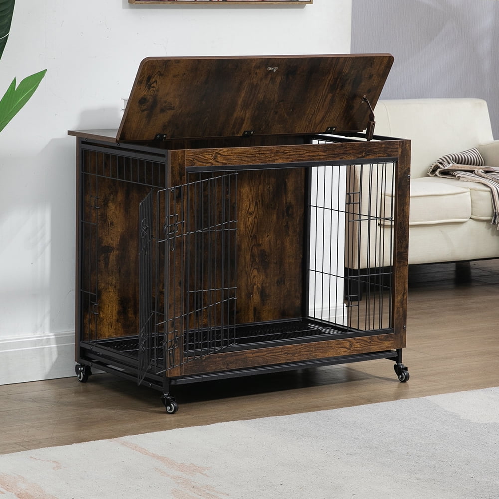 Kadyn 38 inch Wooden Dog House with Double Doors, Dog Crate Furniture, Heavy-Duty Dog Cage End Table with Multi-Purpose Removable Tray, Modern Dog Kennel Indoor for Dogs up to 70lb, Rustic Brown Kadyn 38 inch Wooden Dog House with Double Doors, Dog Crate Furniture, Heavy-Duty Dog Cage End Table with Multi-Purpose Removable Tray, Modern Dog Kennel Indoor for Dogs up to 70lb, Rustic Brown