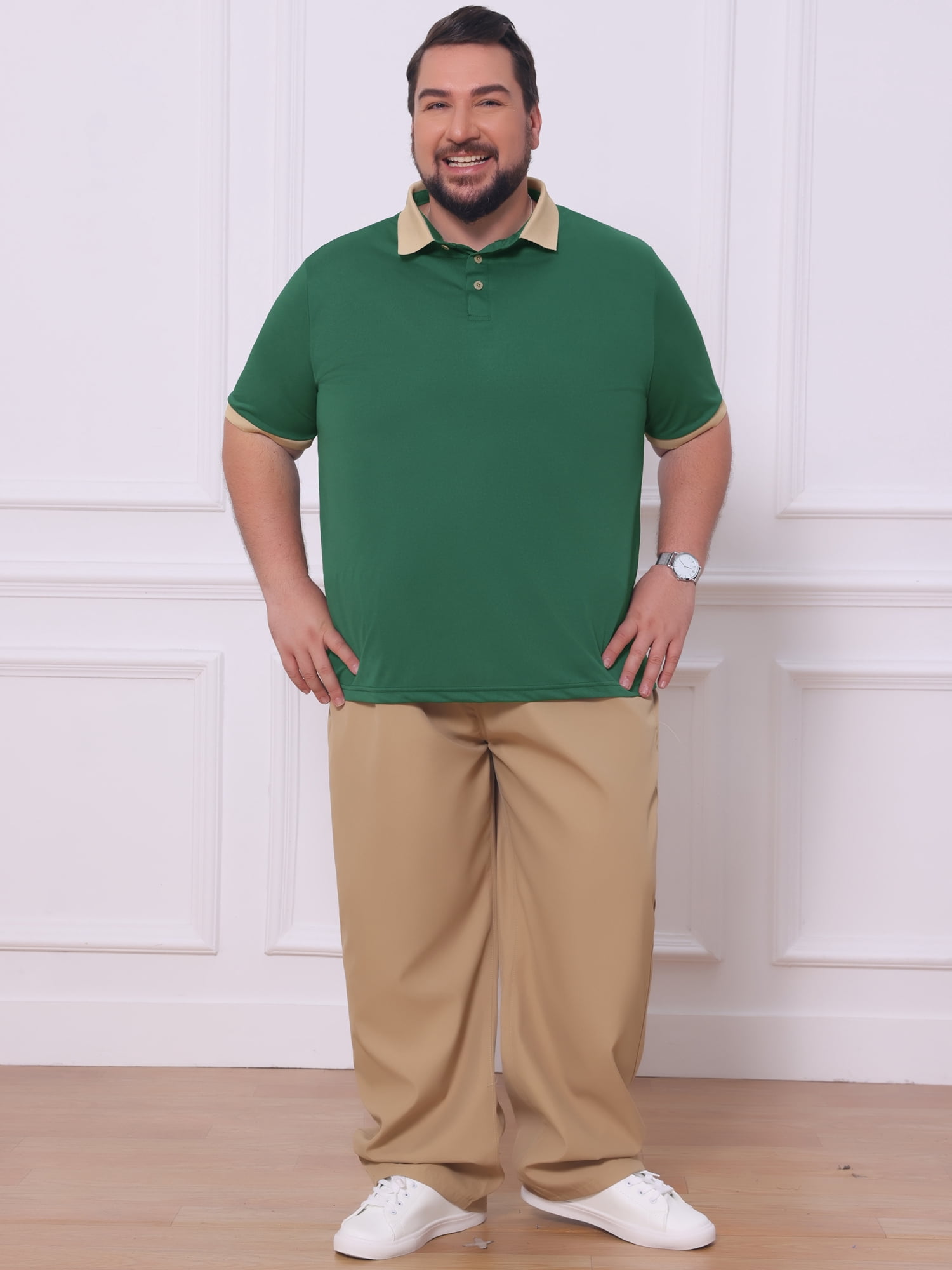 DARING DIVA Men's Contrast Collar Short Sleeves Breathable Polo Shirts 2XL Green