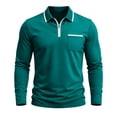 thumbnail image 2 of COSFO Polo Shirts Men Long Sleeve Blue Cotton Casual Shirts Quarter Zip Collared Pullover Classic Fit with Pocket Men T Shirts, 2 of 6