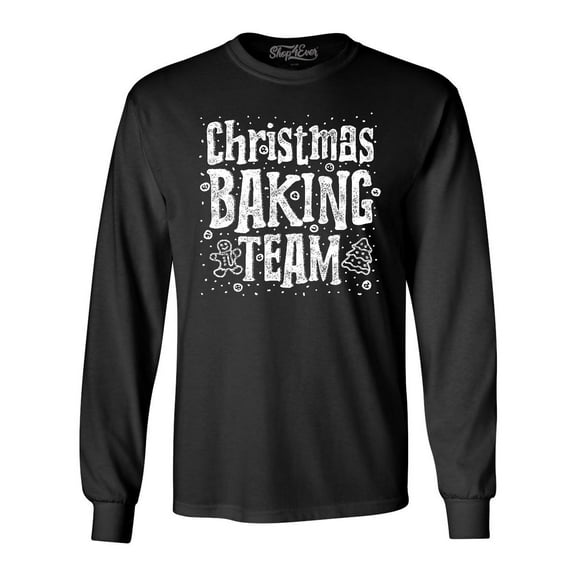 Shop4Ever Men's Christmas Baking Team WHITE Long Sleeve Shirt Small Black