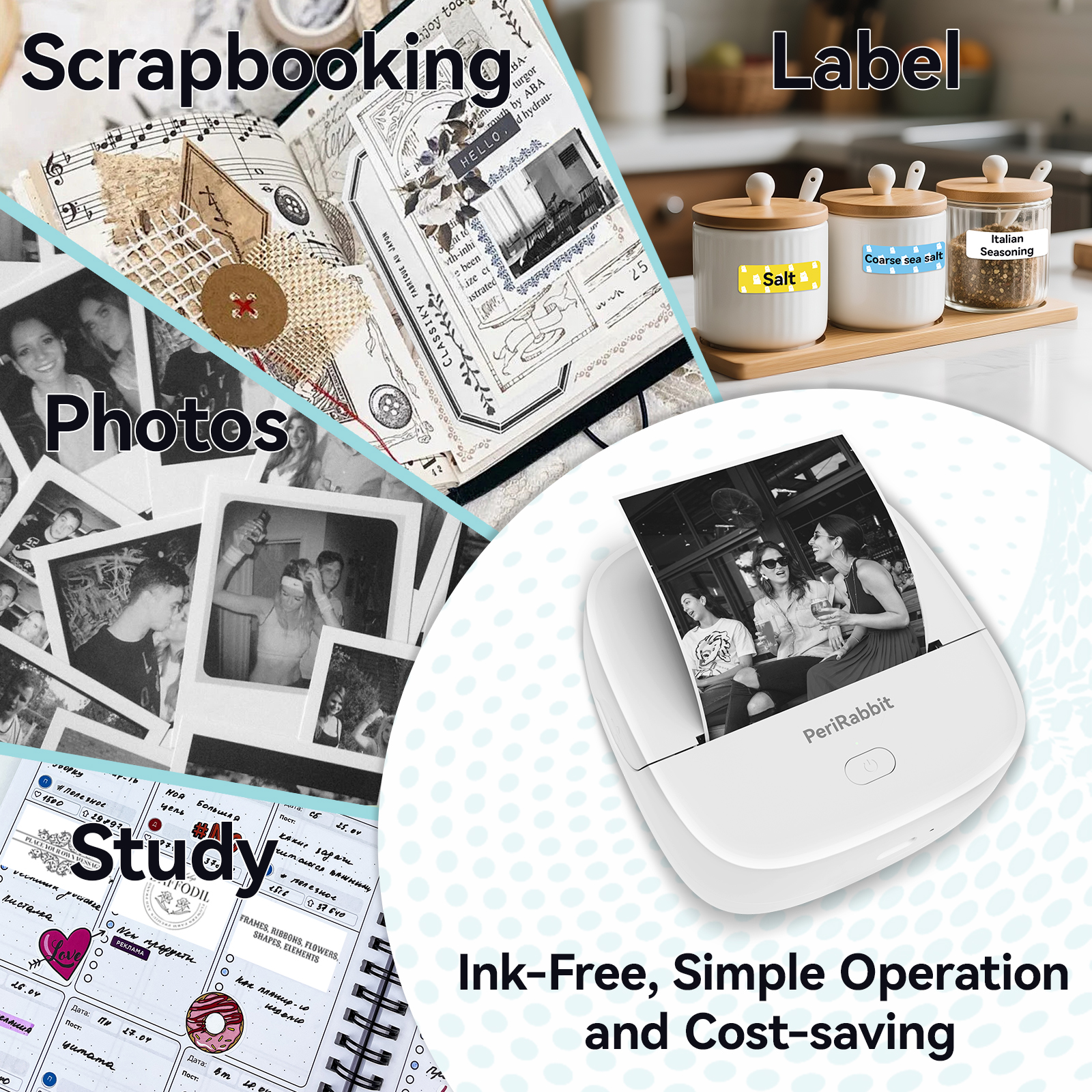 PeriRabbit  P22 Portable Bluetooth Thermal Label Printer - Wireless, Inkless, Rechargeable, Suitable for Office and Home Organization