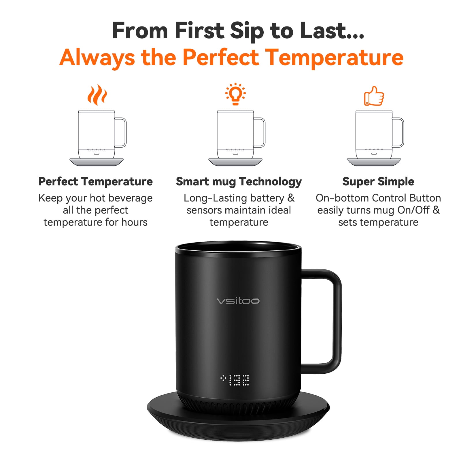 VSITOO Temperature Control Smart Mug 2 - Keep Your Coffee Hot All
