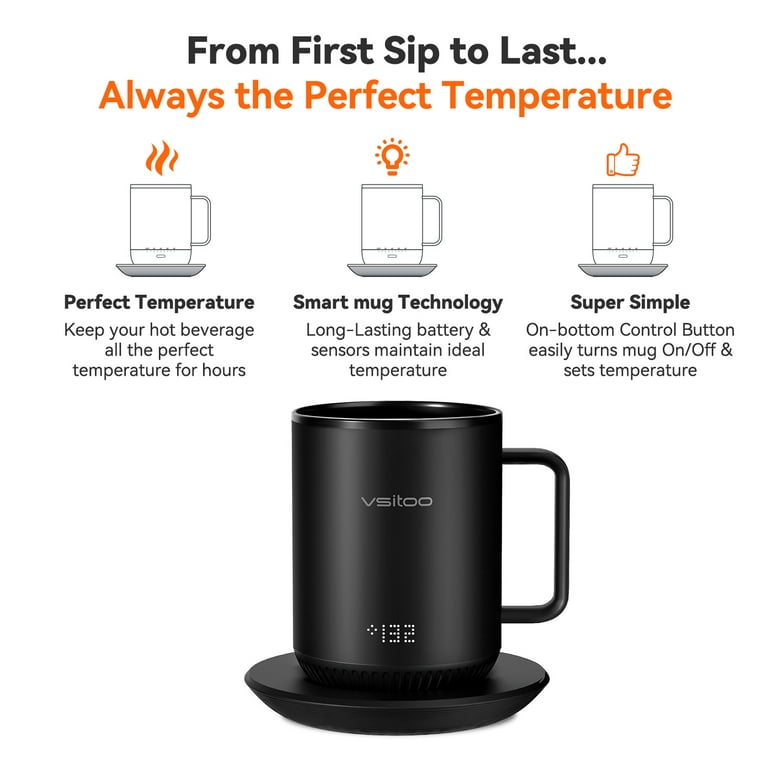 vsitoo S3 Temperature Control Smart Mug 2 with Lid, Self Heating Coffee Mug  10 oz, LED Display, 90 Min Battery Life - App&Manual Controlled Heated  Coffee Mug - Improved Design, Coffee Gifts, Black 