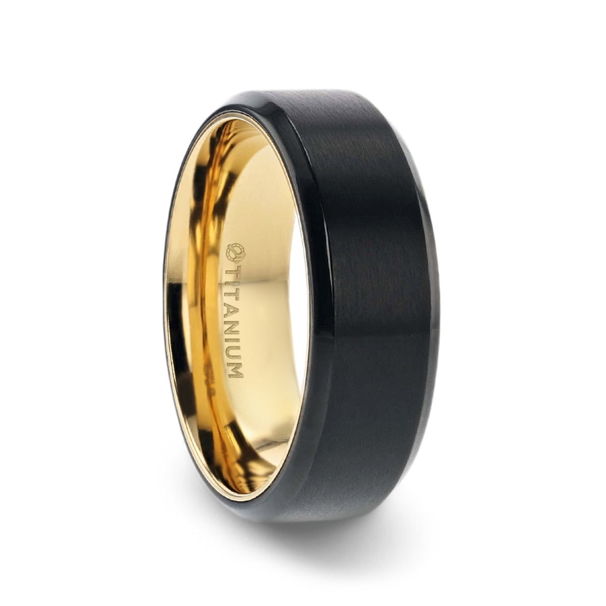 size 12 TITANIUM Matte Finished RING BAND with Gold Plated Beveled Edges 