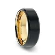 Velvet Flat Brushed Black Titanium Men's Wedding Ring With Yellow Gold Plating Interior And Beveled Polished Edges - 8mm