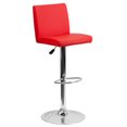 thumbnail image 1 of Contemporary Red Vinyl Adjustable Height Barstool with Panel Back and Chrome Base, 1 of 4