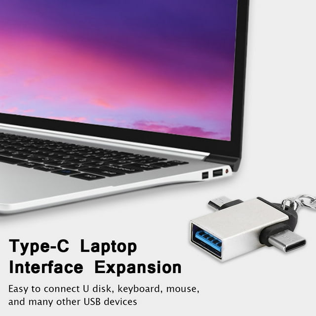 2PCS OTG Adapter with Chain, USB 3.0 to Micro USB Type C Adapter, Aluminium Alloy Shell, Fast Data Transfer, OTG Converter, for