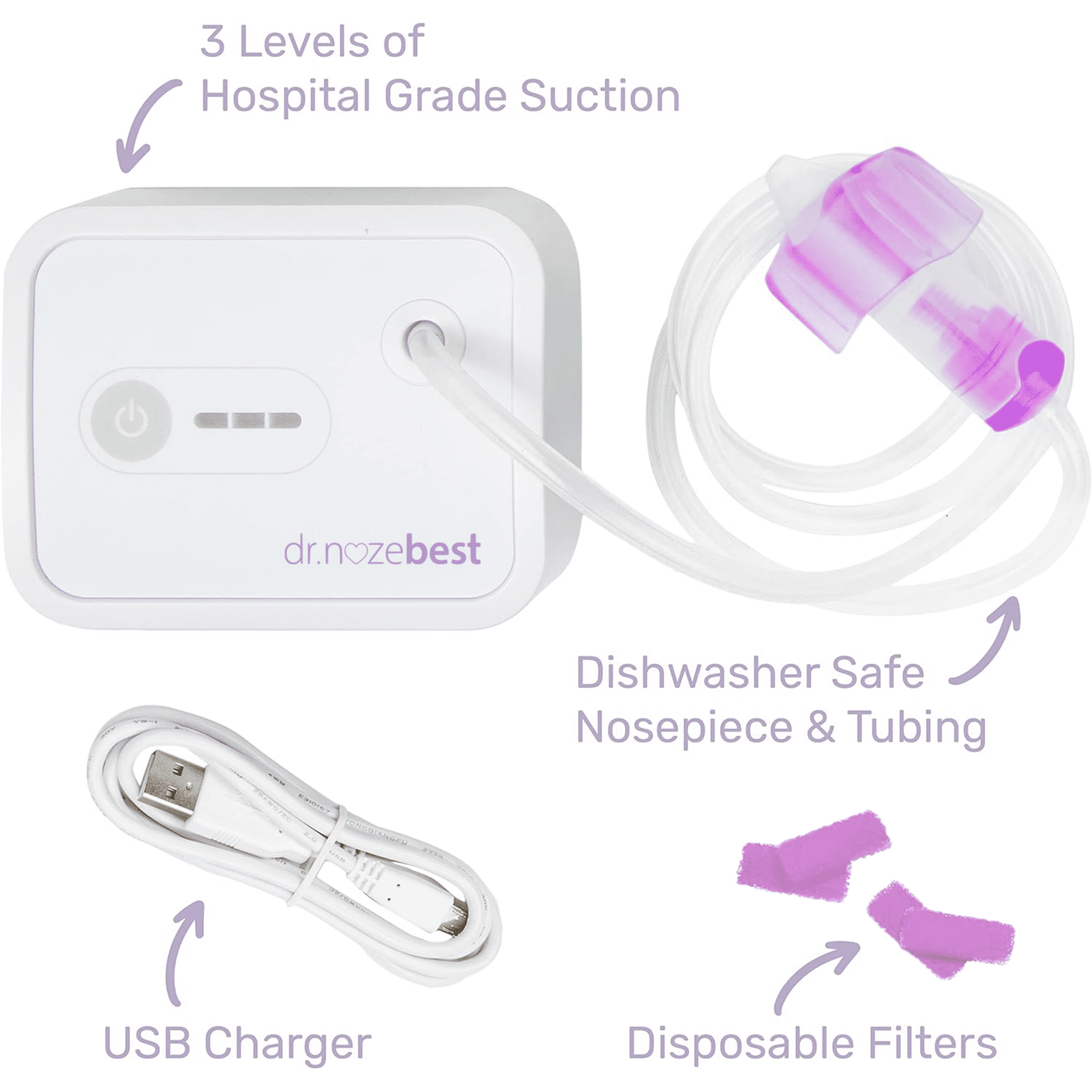 Dr. Noze Best NozeBot-Electric Baby Nasal Aspirator, Hospital Grade Suction, Pediatric Nose Sucker