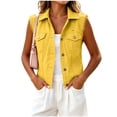 thumbnail image 2 of Aimik Women's Sleeveless Frayed Denim Vest Button Down Jacket with Flap Pockets, 2 of 6
