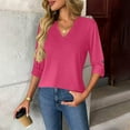 thumbnail image 2 of safuny Womens 3/4 Length Sleeve Tops V Neck Tunic Casual Blouse Solid Color Curved Hem Shirts Hot Pink _u XL, 2 of 8